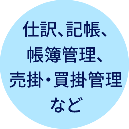 仕訳、記帳、帳簿管理、売掛・買掛の管理など