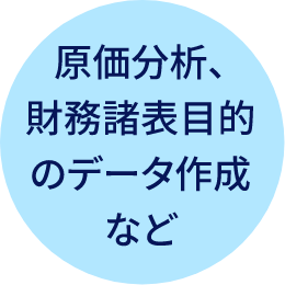 原価分析、財務諸表目的のデータ作成など